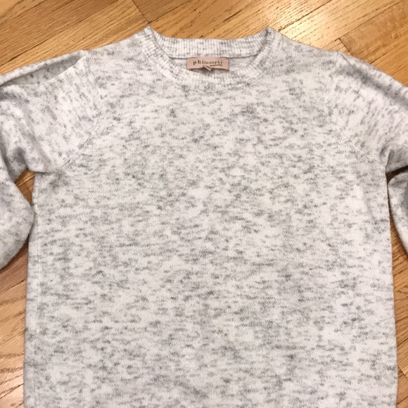 Anthropology PHILOSOPHY White & Gray Ballon Sleeve Sweater Sz S - Picture 2 of 6